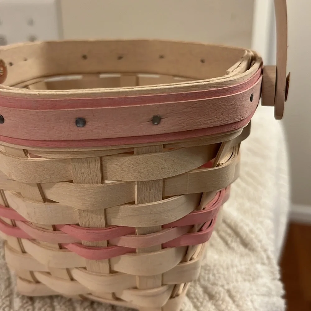 Vintage 2001 Longaberger Horizon of Hope Basket Pink Trim Swing Handle Protector